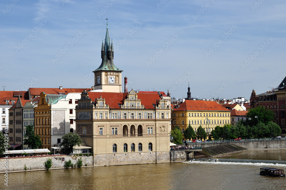 View on embankment of Old city Prague