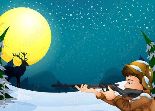 A hunter in a snowy season