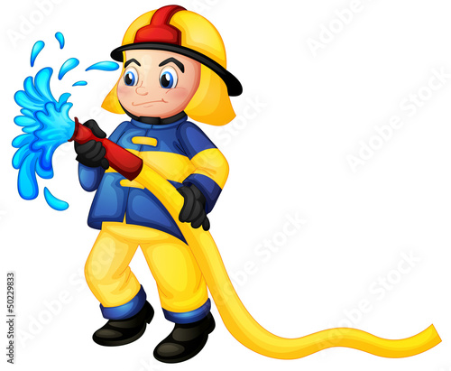 A fireman holding a yellow water hose