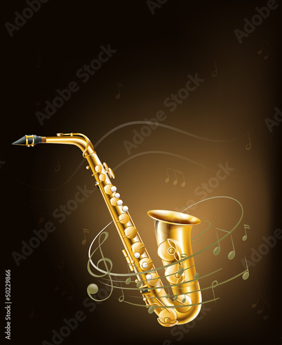 A saxophone with musical notes