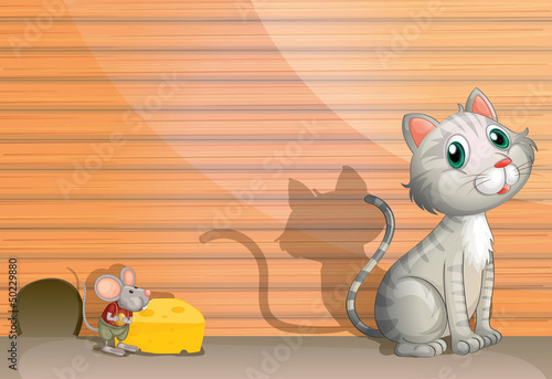 A cat and a rat with cheese