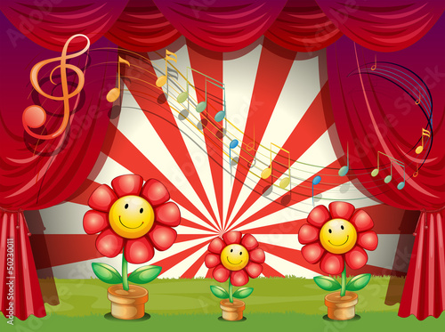 The colorful flowers with musical notes at the stage