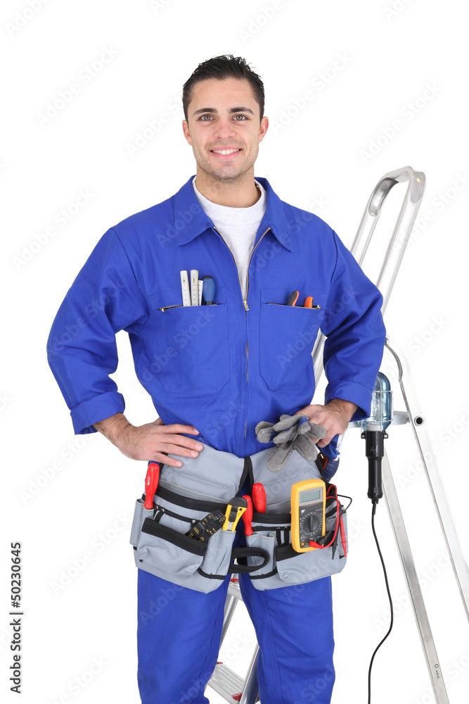 Full-length portrait of a handyman with his tools Full-length portrait of a handyman with his tools