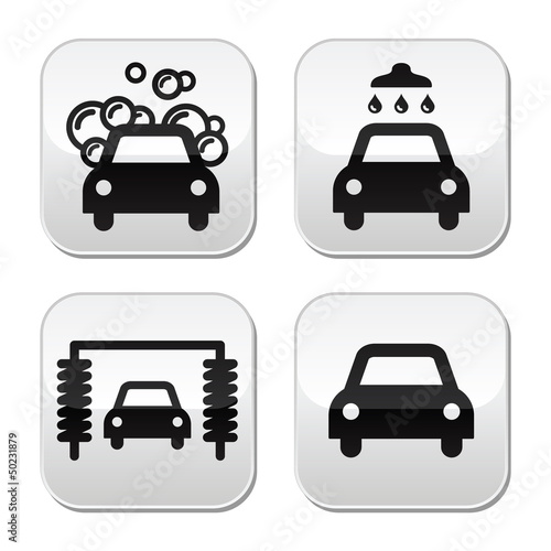 Car wash buttons set - vector
