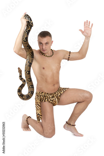 Man with boa snake