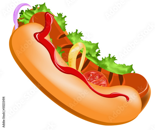 Delicious hot dog on a white background