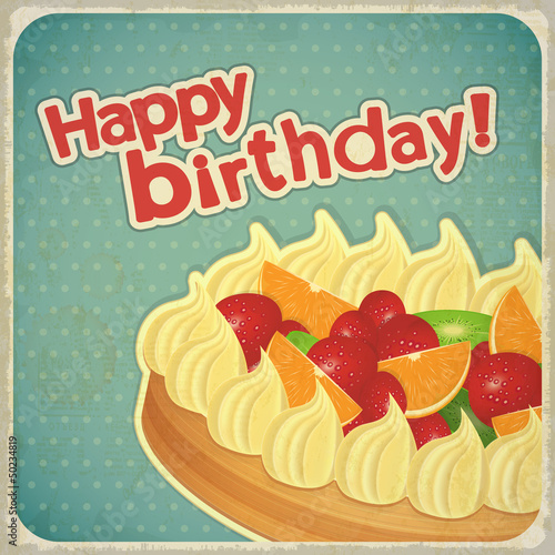Vintage birthday card with Fruit Cake