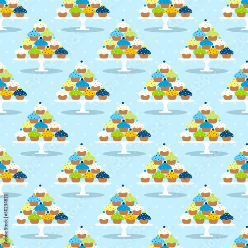Seamless Pattern Cupcakes Cake Plate Blue