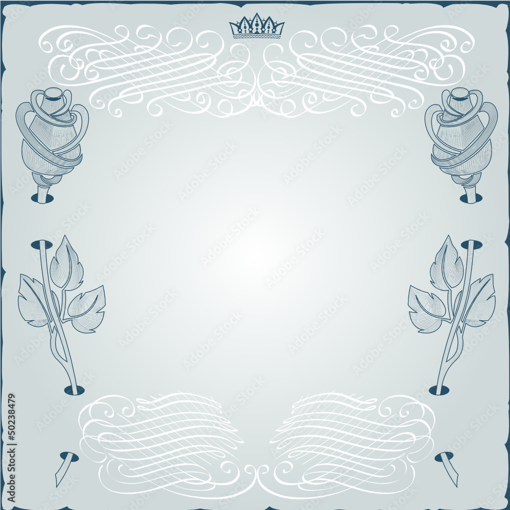 Obraz premium vintage engraving frame with monogram and rose