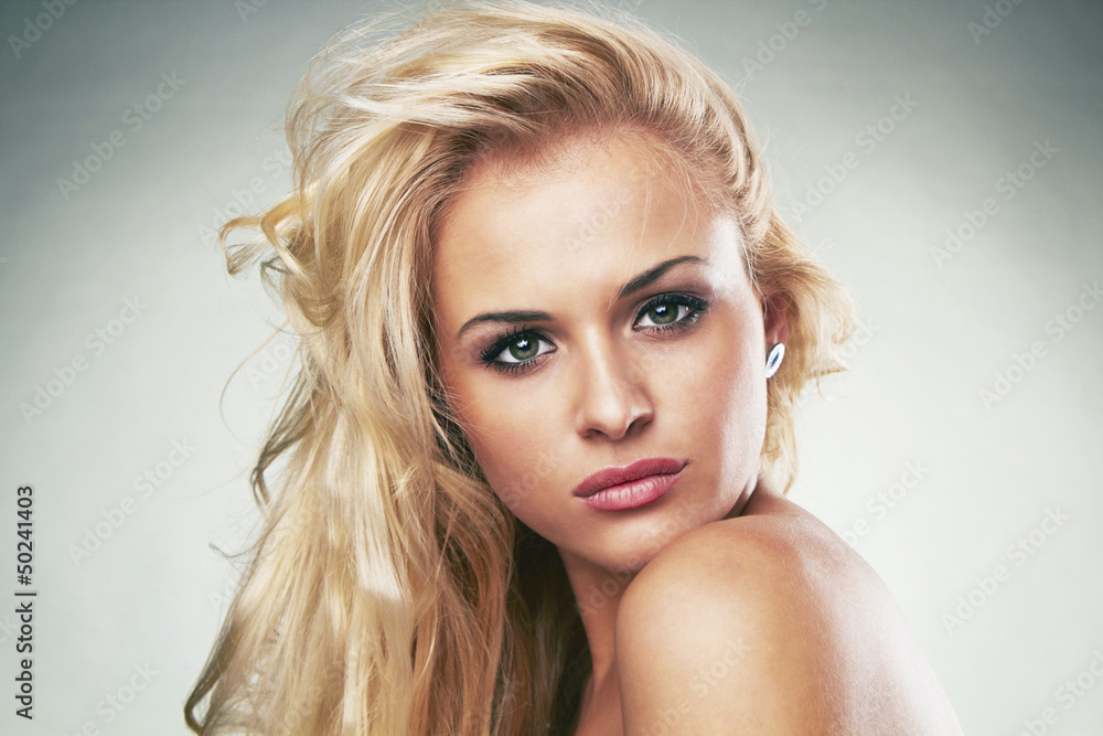 beautiful tender blond woman with makeup