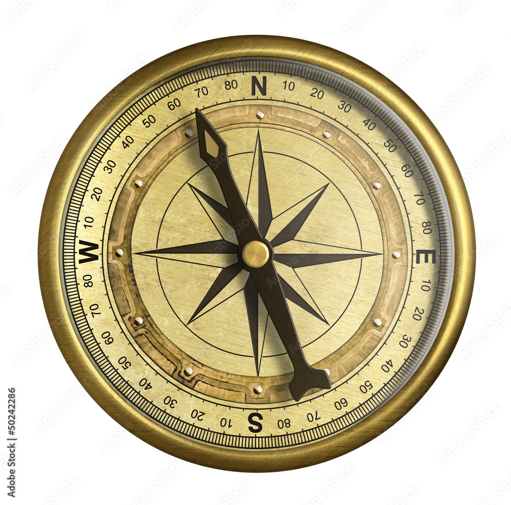 antique nautical compass isolated on white