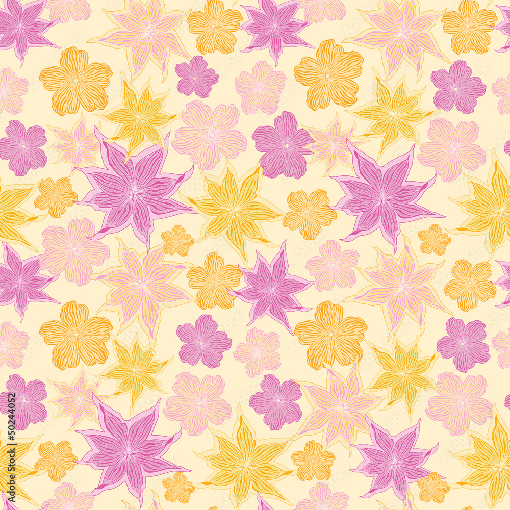 floral seamless vector background from yellow and pink flowers