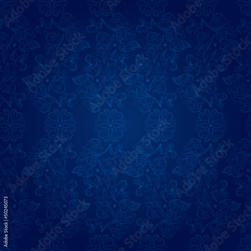 Vintage floral seamless pattern on blue