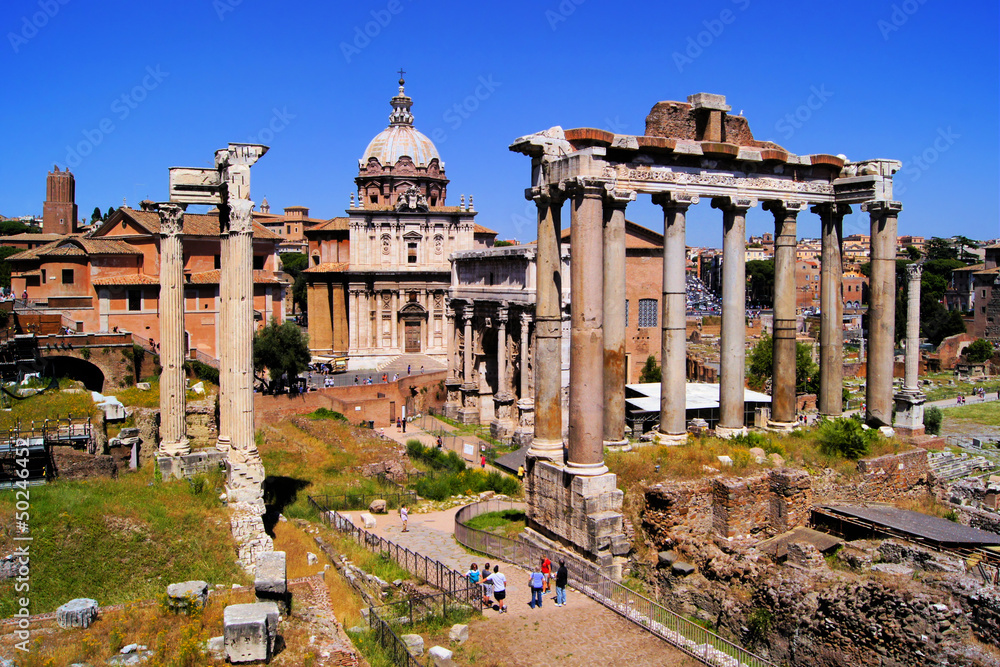 View over the ancient ruins of the Roman Forum, Rome, Italy