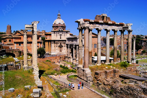 View over the ancient ruins of the Roman Forum, Rome, Italy