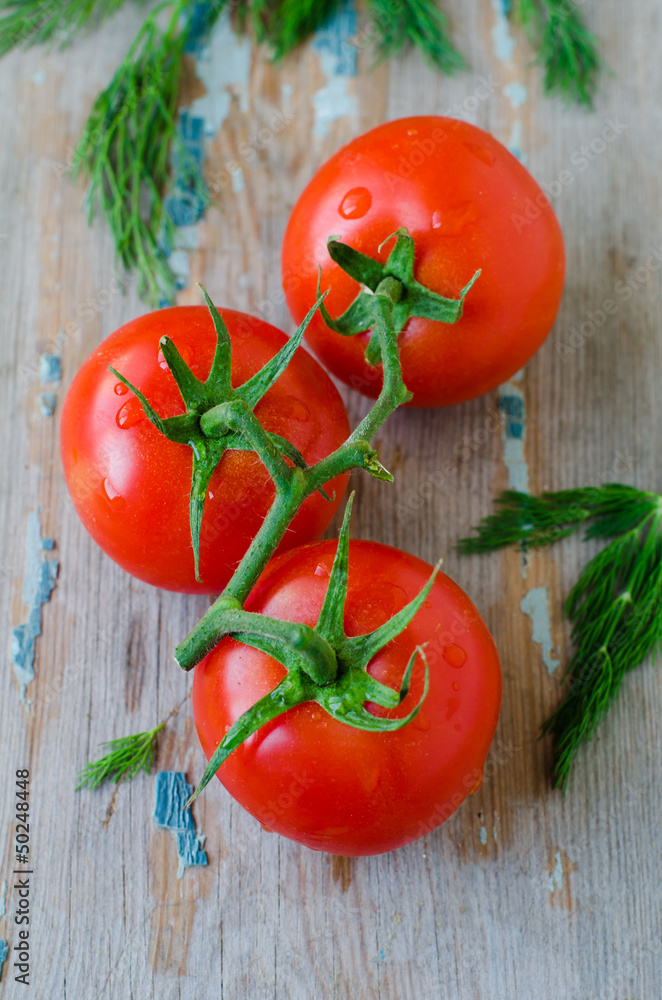 Fresh tomatoes on a wooden table Fresh tomatoes on a wooden table