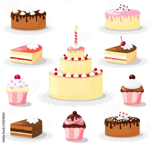 Sweet cake and cupcake set, icons
