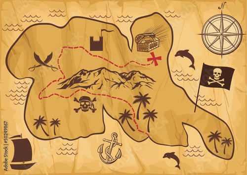 old pirate map of treasure island
