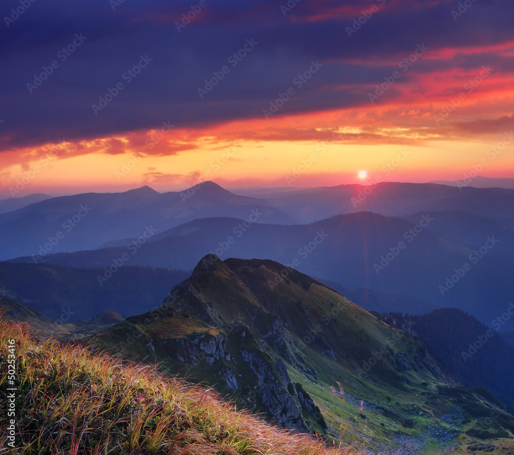 Beautiful sunrise in the mountains
