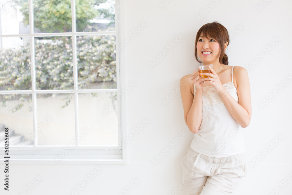 attractive asian woman relaxing