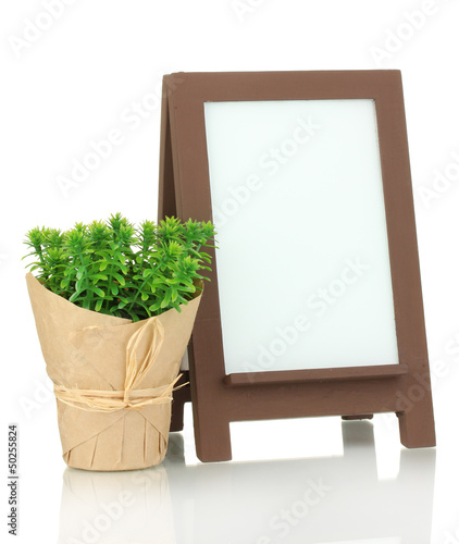 Brown photo frame as easel isolated on white