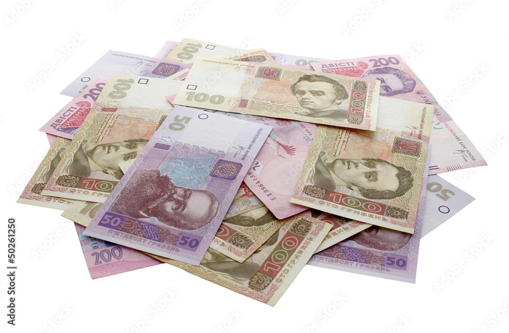 heap of Ukrainian banknotes isolated on white heap of Ukrainian banknotes isolated on white