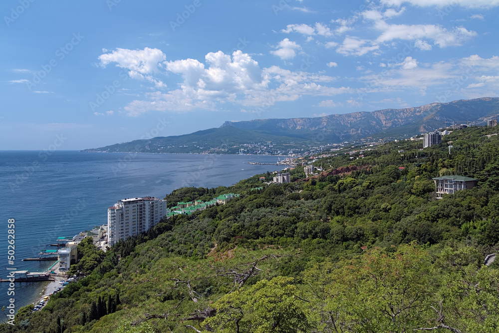 View on Yalta city and Ai-Petri mountain in Crimea, Ukraine