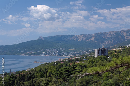 View on Yalta city and Ai-Petri mountain in Crimea, Ukraine