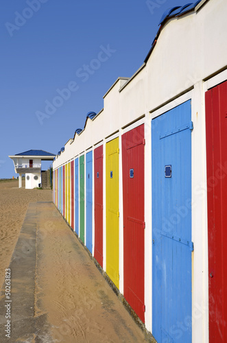 Multi Color beach huts in the Vendée in France