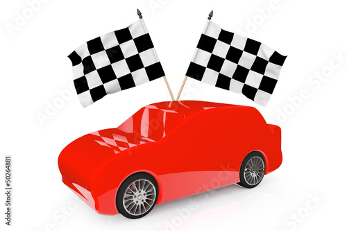Abstract Red Car with Racing Flags