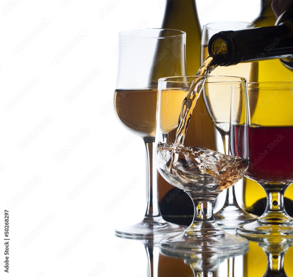 difference glasses of wine on white background difference glasses of wine on white background