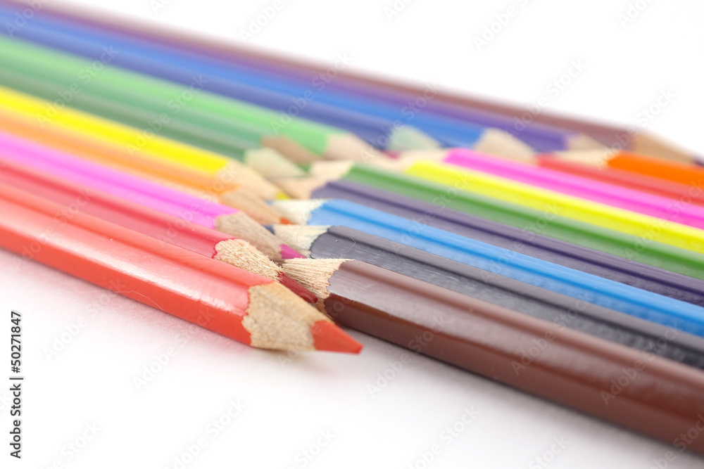 Fototapeta premium Multi color pencils over white