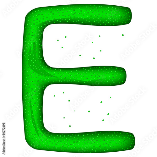 Glass letter (E) with drops