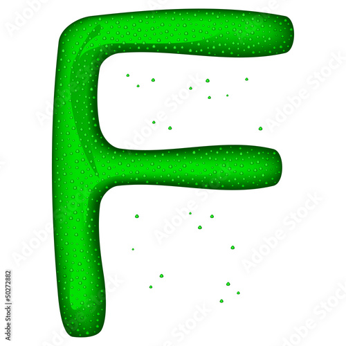 Glass letter (F) with drops