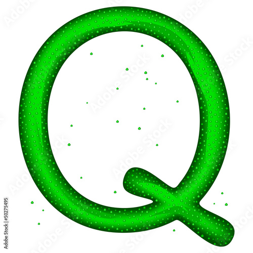 Glass letter (Q) with drops
