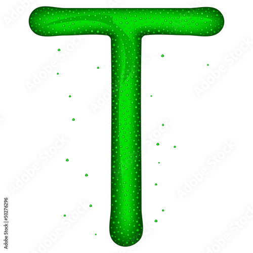 Glass letter (T) with drops