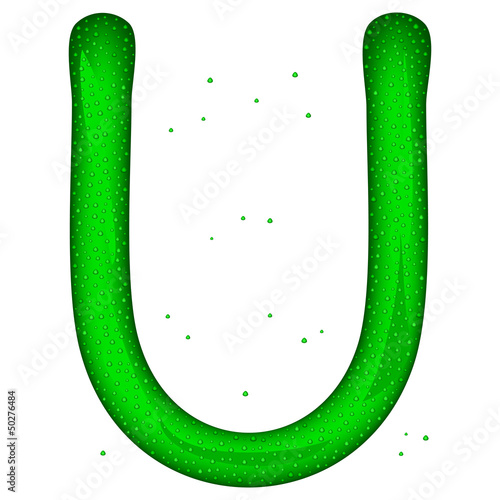 Glass letter (U) with drops