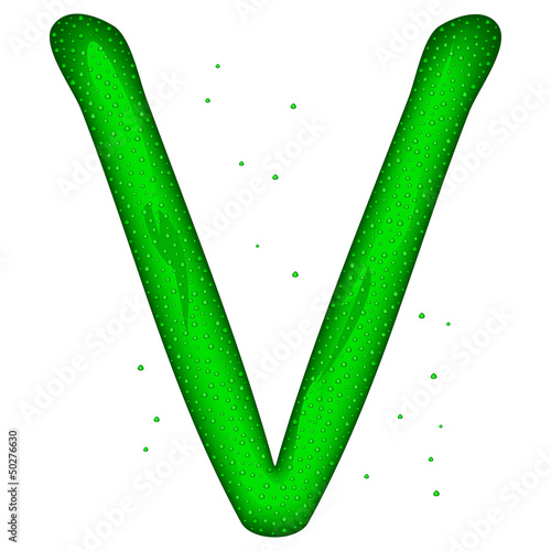 Glass letter (V) with drops