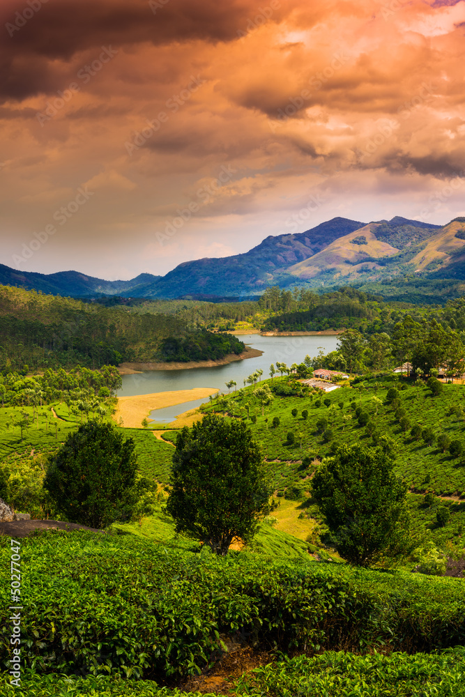 beautiful landscape the mountain and the river in India Kerala