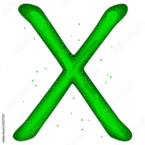 Glass letter (X) with drops