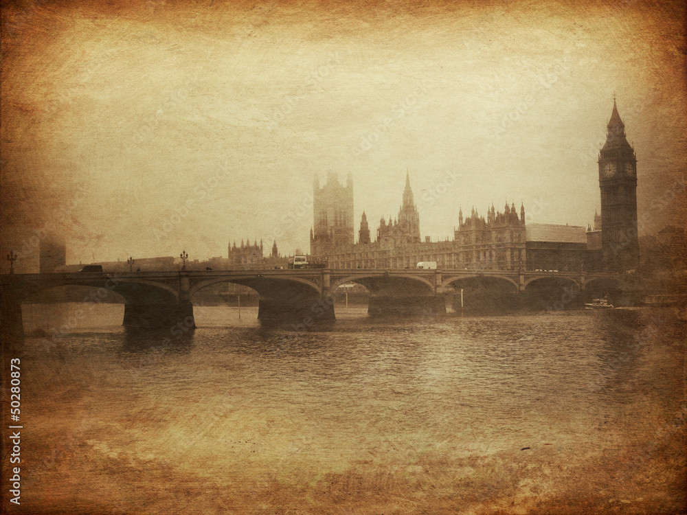 Fototapeta premium Vintage Retro Picture of Big Ben / Houses of Parliament (London)