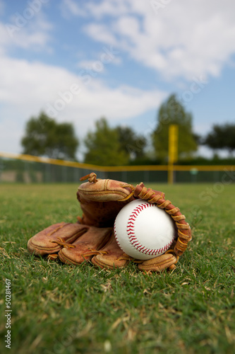 Baseball and Glove in the Outfield