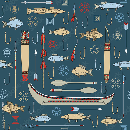 seamless pattern of Indian fishing