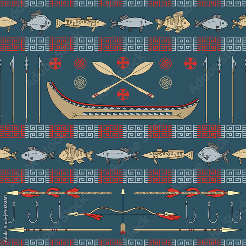 Indian fishing - seamless pattern
