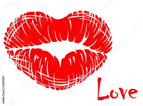 Red lips in heart shape