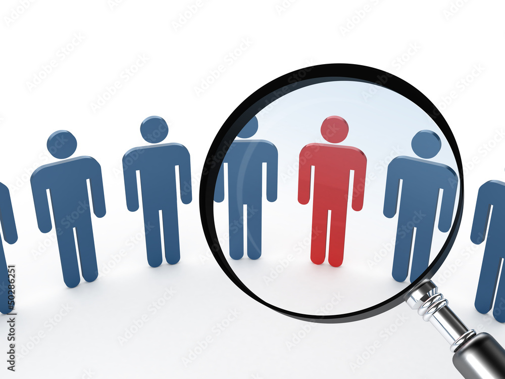 Magnifying Glass Focusing Red Man Magnifying Glass Focusing Red Man