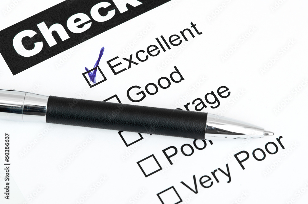 Tick placed in excellent checkbox on customer