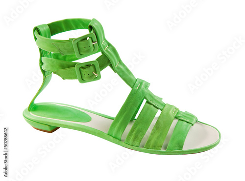 Lime green leather tall flat sandal photo