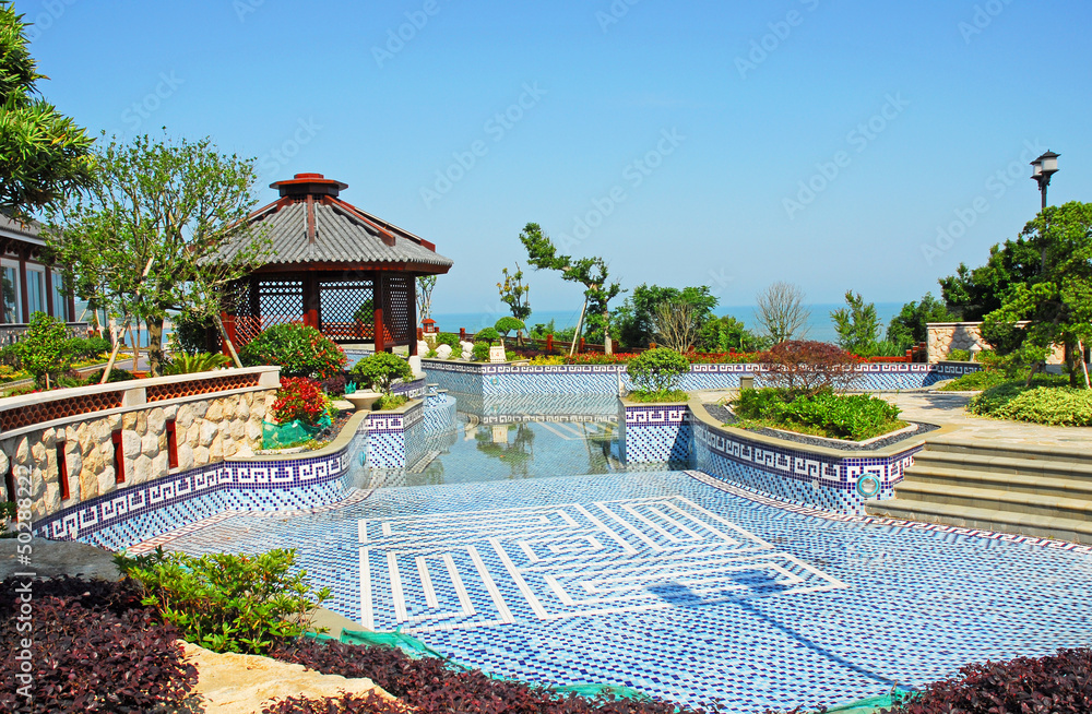 Obraz premium PutuoShan Buddhist sanctuary island relaxing pool