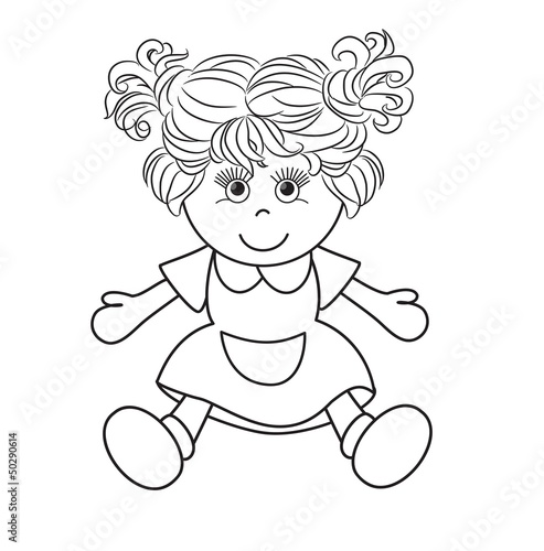 Outlined girl doll toy vector illustration on white background